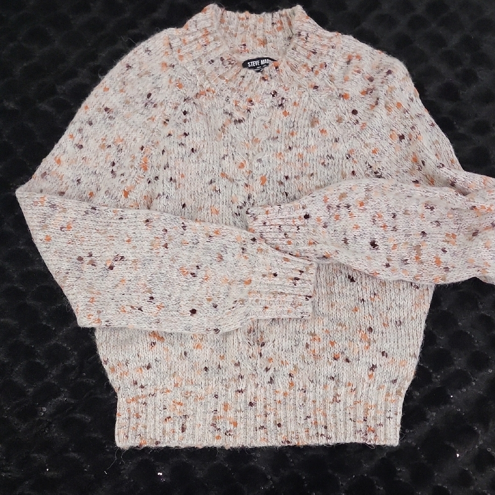 Steve Madden Speckled Crewneck Sweater - Cream and Orange